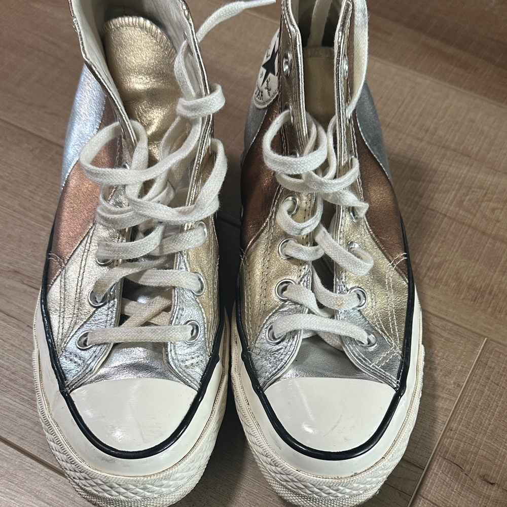Converse High Top Sneakers in Metallic Gold and Copper-Tone - Picture 3 of 16